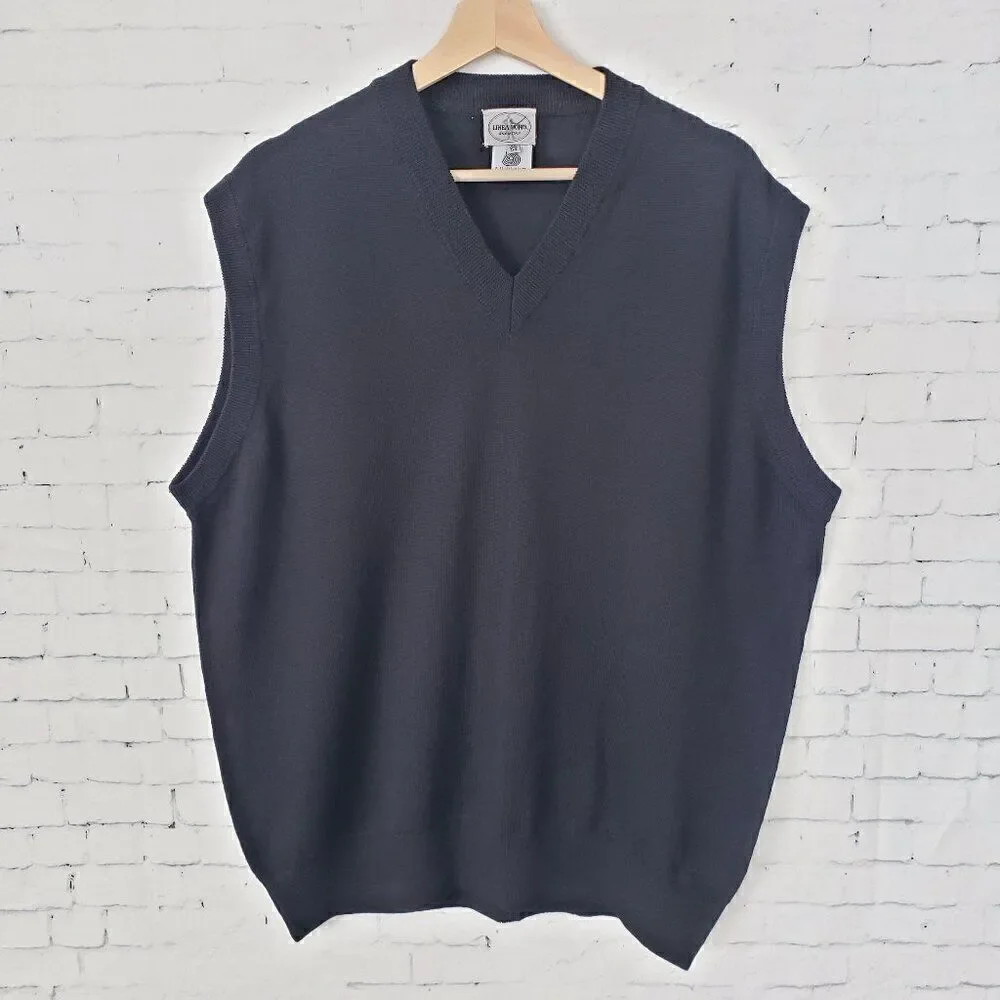 Linea Uomo Mens Wool Vest Size XL Black V-neck Golf Dark Academia Made Italy